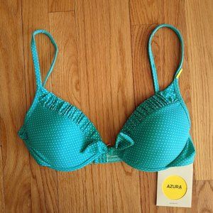 Azura Australia Teal Polka Dot Padded Bikini Top Adjustable Strap w/ Bow